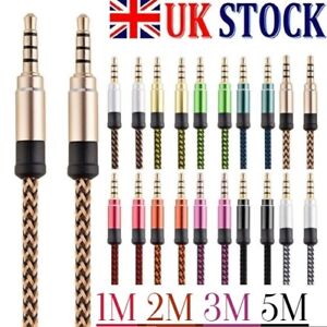 1 To 5m Aux Cable 3.5mm Audio Lead Jack To Jack For Car PC Phone Stereo 