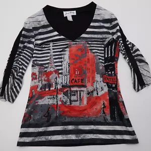 Blusa Top Joseph Ribkoff Mujer 8 Negra Roja Manga 3/4 Rayas Arte - Imagen 1 de 7