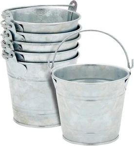 6 Pack Small Galvanized Metal Buckets with Handles, Mini Tin Pails for Party - Picture 1 of 7