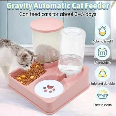 Dispensador Automático de Alimentos y Agua para Gatos, 2 en 1 Gravedad Gato Comida Seca y Agua... Foto 1 de 4