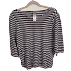 Chicos Womans 3/4 Sleeve Top Brown Striped Side Slits Size Medium 1
