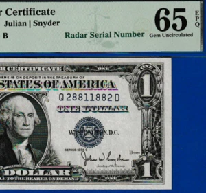 RADAR 1935 C $1 SILVER CERTIFICATE FANCY Serial Numbers Q 28811882 D PMG 65 - Picture 1 of 3