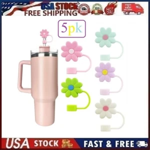 5 pc Flowers Silicone Straw Covers Cap Compatible with Stanley 30&40 Oz Cup - Picture 1 of 9