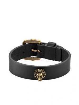 NUEVO GUCCI Pulsera de Cuero Cabeza de León Talla M Negro Foto 1 de 4