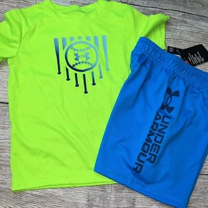 Under Armour Size 4 Baseball Outfit Set Bright Blue Green Neon NEW - Picture 1 of 1