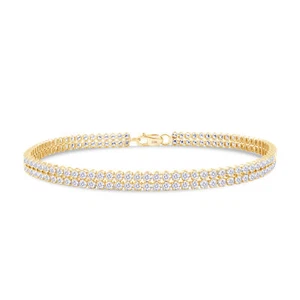 3.60 Ct Round Diamond Ladies Two Row Tennis Bracelet 10K Yellow Gold Lab-Grown - Picture 1 of 4