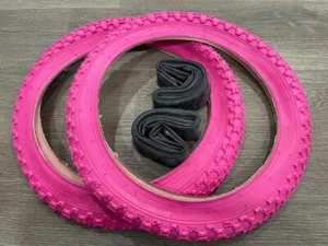 Neu rosa Kinderfahrrad Reifen und Schläuche 16 x 2,125 passend für 1,75 1,95 BMX 16" Mädchen - Bild 1 von 2