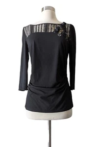WHITE HOUSE BLACK MARKET Top Knit Floral Detail Gold Sequins Long Sleeve SMALL - Picture 1 of 9