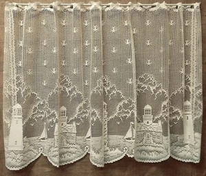 Heritage Lace 60" x 30" Ecru Window Tier Light House Bathroom Bedroom - Picture 1 of 4