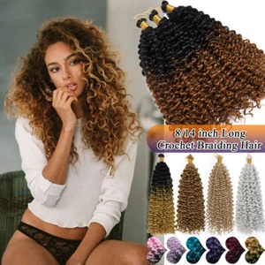 Short Afro Crochet Water Wave Kinky Curly Thick Hair Extensions As Human 8/14 in - Picture 1 of 40