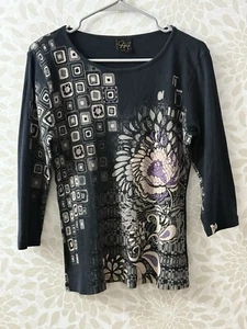 Vintage Katina Marie Women’s S Knit Flower Geo Print Rhinestone 3/4 Sleeve Top - Picture 1 of 6