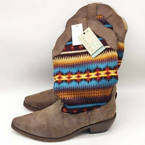 NWT Roper Women's Aztec Brown Leather Sweater Woven Cowboy Boot Size US 6.5 - Picture 1 of 7