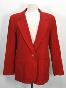 Alfred Dunner Womens Red Notch Lapel Welt Pocket Wool One Button Dress Blazer 8 - Picture 1 of 11