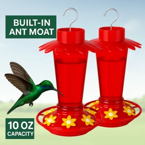 Hummingbird Feeders for Outdoors Hanging 2 Pack 10oz with Ant Moat & Perch Red - Picture 1 of 8