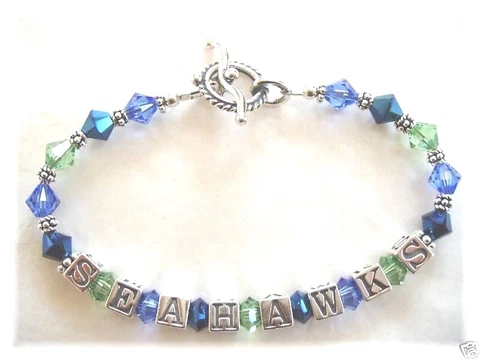 SEATTLE SEAHAWKS PLUS SIZE BEAD BRACELET made with SWAROVSKI CRYSTALS Blue Green Cover