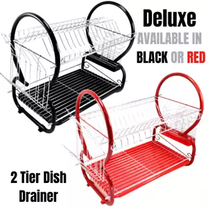 2 TIER CHROME PLATE DISH CUTLERY CUP DRAINER RACK DRIP TRAY PLATES HOLDER - Picture 1 of 9