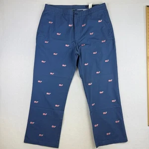 Vineyard Vines Pants Mens 37x30 Blue Chino Golf Straight Whale Allover Print - Picture 1 of 9