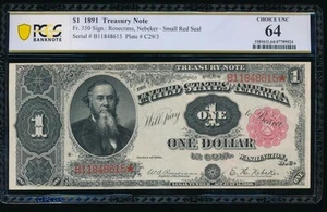 AC Fr 350 1891 $1 Treasury Coin Note STANTON PCGS 64 - Picture 1 of 2
