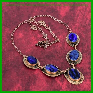 Halloween Sale Copper Oval Blue Saphire Gemstone Birthday Chain Necklace Jewelry - Picture 1 of 6
