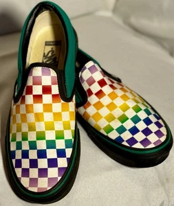VANS Custom Limited Edition US M8/W9.5, Rainbow Checkerboard, Teal side, NWOT - Imagen 1 de 7