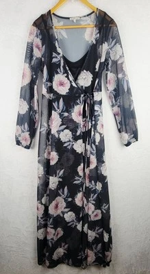 波西米亚 L 长裙透明黑色白色花卉线人造包裹式领带浪漫仙女 — 第 1/4 张图片