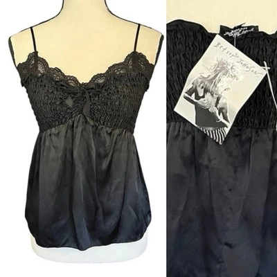 Camiseta sin mangas Betsey Johnson New York vintage de encaje de seda con lazo camisola ajustada 4 S nueva con etiquetas Foto 1 de 4