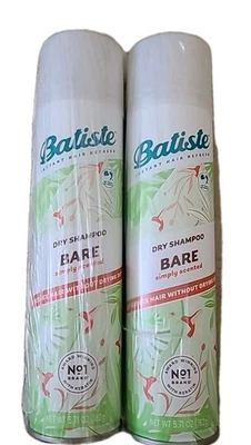 ( LOT OF 2 ) Batiste • DRY SHAMPOO • BARE Simply Scented  5.71 oz Cans (4H) - Image 1 of 4