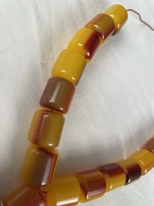 ••Vintage Yellow/Red Worry Prayer Necklace w/ Bakelite Barrel Beads Faturan - Picture 1 of 12