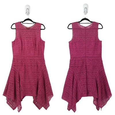 Vestido Theia para mujer 14 púrpura encaje ganchillo sin mangas pañuelo ojales superposición Foto 1 de 4