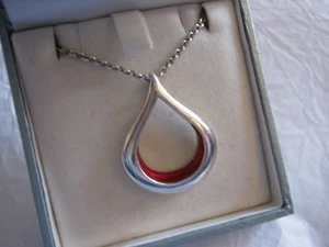 Vintage Solid Silver Kit Heath Pendant on Chain Teardrop with Red Enamel in Box - Picture 1 of 9
