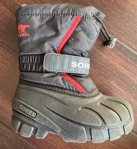 Sorel Flurry Black Red Winter Lined Snow Boots Boys Youth Size 9 NC1965-015 - Picture 1 of 11