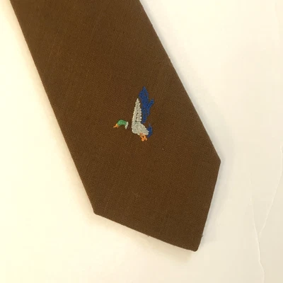 Corbata de pato mallardo vintage marrón bordada poli/rayón 3 x 58 Foto 1 de 4