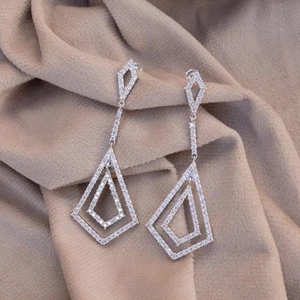 5ct Lab Grown Diamond Dangle Earrings F VS, 14K White Gold Over, Bridal Jewelry - Picture 1 of 8