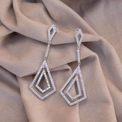 Висячие серьги из белого золота 14 карат с выращенными в лаборатории бриллиантами 5 карат F VS свадебные украшения - Изображение 1 из 4