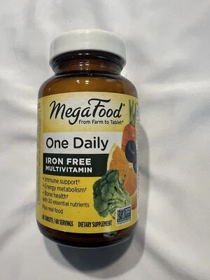 Mega Food, multivitamínico, base alimentaria One Daily Iron Free, 60 comprimidos  Foto 1 de 3