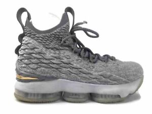 Nike LeBron 15 Youth Basketball Sneakers Gray Metallic Gold 922811-005 Shoes 5Y