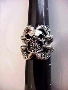 SKULL WITH DRAGON CLAWS MARKED 925 STERLING SILVER, BIKER RING TYPE, SIZE 10 - Picture 1 of 12