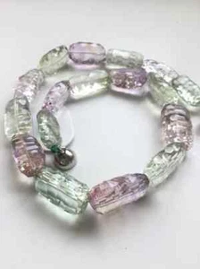 Grün & Rosa Amethyst Konkav Schliff Trommeln 1 Strang Natürlicher Edelstein Halskette - Bild 1 von 10