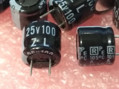 10x 100uF 25V 105° Rubycon Capacitor, 100µF Elektrolyt Kondensator NOS 8 x 7mm - Bild 1 von 2