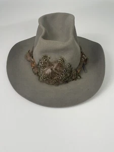 Sheplers Hut Silber Bauch Filz Federband Western Rodeo Cowboy Größe 7 USA - Bild 1 von 13