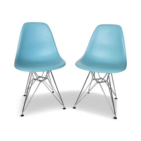 Pair of Blue Eames Dining Chairs with Eiffel Bases Cover