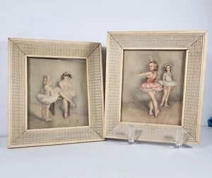 2 Vtg Pal Fried Prints Of Young Ballerinas "Willing To Learn" Original Frames - Picture 1 of 6