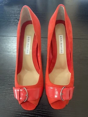 Tacones de gamuza rojos punta abierta Ann Marino para mujer talla 7 1/2 M Foto 1 de 4