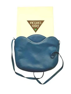 Vintage 1980s Jacques Vert Blue Tulip Bag With White Piping - Picture 1 of 16