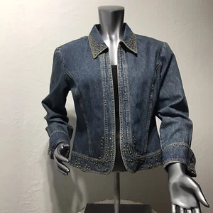 Sharon Young Size M  rhinestones Accent Open Denim Women jacket - Picture 1 of 12