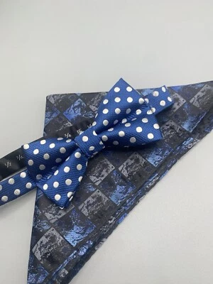 XMI Hombre Pajarita Bolsillo Cuadrado Set Ajustable 13 3/4 a 20 Azul Y Negro Foto 1 de 4