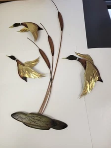 Vintage Flying Geese Ducks Wall Art Hanging Decor MCM Wood Brass Birds - Picture 1 of 12