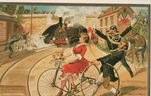 French Advertising Poster 1890s Bicycles Train Accident Chaos Victorian 4x6 PC - Picture 1 of 2
