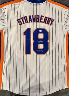 NY METS DARRYL STRAWBERRY SIGNED AUTO JERSEY 25TH PATCH 86 WS CHAMP INSCRIPTION! - Image 1 of 3