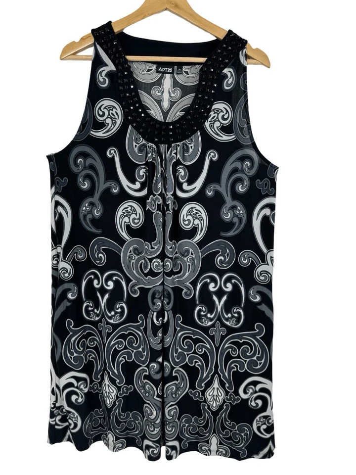 Mini Vestido APT.9 Negro Sin Mangas Talla XL Cuello Redondo Adornado Con Cuentas Foto 1 de 4